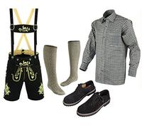 Speed4allkinds Trachtenset Trachten Set Herren Trachtenlederhose Kurz Hemd Schuhe Socken 5 Teiliges Trachten Set Größe 46 bis 62