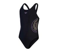 Speedo - Badeanzug für Kinder, Halboffener Rücken (Schwarz/Violett) 5-6A / 110-116cm