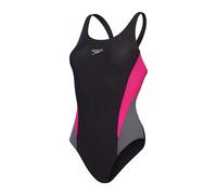Speedo Colourblock 2.0 Badeanzug Schwimmbekleidung fürs Training Weiches Hautgefühl Fitnessschwimmen für Damen, Schwarz/USA Anthrazit/Electric Pink, 34
