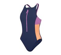 Speedo Colourblock Badeanzug mit Reißverschluss Fitnessschwimmen Stilvolles Design Weiches Hautgefühl für Damen, Himmelblau, XXS