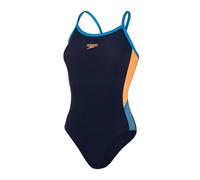 Speedo Damen Badeanzug mit dünnen Riemen, Marineblau/Papaya, 42