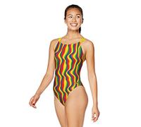 Speedo Damen Endurance Fester Rücken Doppelriemen Einteiliger Badeanzug, Regenbogenfarben, 32