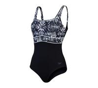Speedo Damen Formgebender Countour Eclipse Badeanzug mit Print | Shapewear | Strand- und Urlaubsbademode Schwimmbekleidung, Schwarz/Oxid Grey/Weiß, 36/12