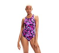Speedo Damen HyperBoom Allover Medalist Badeanzug, Marineblau / Berry / Miami Lilac, 28
