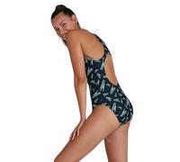 Speedo Damen Hyperboom Allover Medalist Badeanzug | Schnell trocknend | Fitness | Chlorbeständig Badeanzug, Schwarz/Light Adriatic, Einheitsgröße