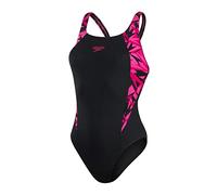 Speedo Damen Hyperboom Splice Muscleback Badeanzug, Schwarz/Rosa, 34