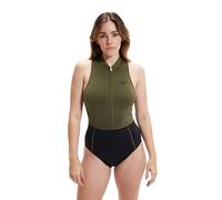 Speedo Damen Swimsuit One Piece Zip Front Thermal Open Water Thermo-Badeanzug mit Reißverschluss, Schwarz/Olivgrün, 36