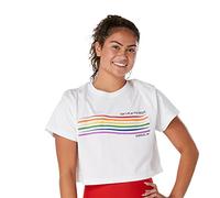 Speedo Damen T-Shirt Short Sleeve Crew Neck Vintage Crop Top, 2023 Pride White, Small