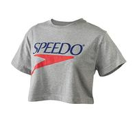 Speedo Damen T-Shirt Short Sleeve Crew Neck Vintage Crop Top, Medium Heather, Small