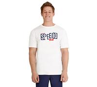 Speedo Herren UV-Badeshirt mit grafischem Muster, kurzärmlig Rash Guard Shirt, Schriftzug in Hellweiß, XX-Large