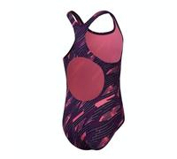 Speedo Hyperboom Allover Medalist Badeanzug Chlorbeständig Schnelltrocknend für Mädchen, Echtes Marineblau/Elektrisches Pink/Fandango Pink, 7-8 Jahre