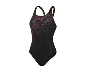 Speedo - "Hyperboom Placement" Badeanzug für Damen, Halboffener Rücken (Schwarz/Pink/Holzkohle) EU 36 / UK 8