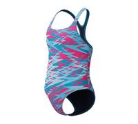 Speedo Hyperboom Print Medalist One Piece Schwimmanzug für Mädchen, Blau, 10