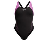 Speedo Hyperboom Racerback Badeanzug Damen schnelltrocknend dehnbar und formbeständig, Farbe:Schwarz-Violett, Größe:36