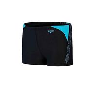 Speedo Junior Boy's Hyperboom Splice Aquashort Swimming Trunks | Chlorine Resistant | Quick Drying | Stretch Fabric | Print Detail, Black/Bolt, 7-8 Years