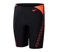 Speedo Junior Boy's Hyperboom Splice Jammer Swimming Trunks | Chlorine Resistant | Quick Drying | Stretch Fabric | Comfort Fit, Black/Siren Red, 11-12 Years