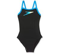 Speedo Mädchen Badeanzug Placement Thinstrap Muscleback, Lrg Boom Blk/Brill Blu/Br, 26 (DE 128), 809533