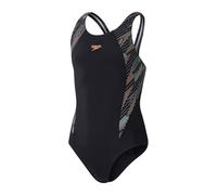Speedo Mädchen Girls Boom Logo Splice Muscleback Badeanzug, Black/Country Green/Nectarine, 7-8 Jahre EU