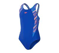 Speedo Mädchen Girls Boom Logo Splice Muscleback Badeanzug, True Cobalt/Siren Red/Picton Blue, 7-8 Jahre EU
