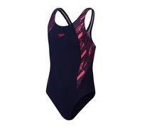 Speedo Mädchen Girls Boom Logo Splice Muscleback Badeanzug, True Navy/Electric Pink/Fandango Pink, 11-12 Jahre EU
