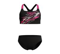 Speedo Mädchen Medley Logo Racerback Zweiteiliger Badeanzug Badeanzug Anthrazit/Margarita Pink, Anthrazit/Margarita-Rosa, 7-8 Jahre