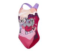 Speedo Mädchen Schwimmen Lernen Crossback Badeanzug mit Motiven | Chlorbeständig | Recyclingmaterial | Dehnbares Material Schwimmbekleidung, Cherry Pink/Cupid Coral/Sweet Taro, 6-9M