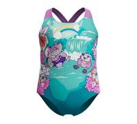 Speedo Mädchen Schwimmen Lernen Crossback Badeanzug mit Motiven | Chlorbeständig | Recyclingmaterial | Dehnbares Material Schwimmbekleidung, Neon Violet, 6YRS