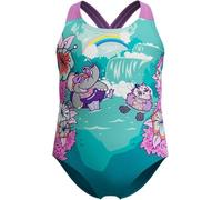 Speedo Mädchen Schwimmen Lernen Crossback Badeanzug mit Motiven | Chlorbeständig | Recyclingmaterial | Dehnbares Material Neon Violet 5YRS