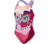 Speedo Mädchen Schwimmen Lernen Crossback Badeanzug mit Motiven | Chlorbeständig | Recyclingmaterial | Dehnbares Material Cherry Pink/Cupid Coral/Sweet Taro 2YRS