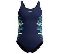 Speedo Mädchen Placement Muscleback Badeanzug Peacoat/Blasses Kleeblatt, Peacoat/Pale Clover, 9-10 Jahre
