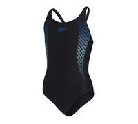 Speedo Plastisol Placement Muscleback Mädchen Badeanzug, Schwarz/Blue Flame/Light Adriatic, 5-6 Jahre