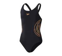 Speedo Pmnt Mback Einteiliger Badeanzug für Kinder, schwarz/orange, 11-12 Years