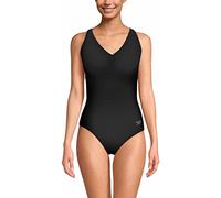 Speedo Womens Swimsuit One Piece Black Adult V-Neck with Back Interest, Conservative Cut (Medium)