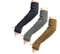 Spetsbst 3 Paar Armstulpen Damen, Lange Fingerlose Handschuhe Strick Pulswärmer, Handstulpen Unisex Winterhandschuhe Weicher Stulpen Armwärmer (Dunkelblau/Hellgrau/Khaki)
