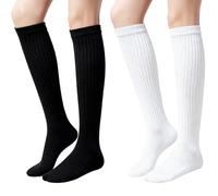 Spetsbst 4 Paar Kniestrümpfe Knit Cotton Slouch Socken Winter Dicke Warme Lässige Knee High Socks Baumwolle Gestrickte Kniehohe Feste Strickstrümpfe Outfit Zubehör (Schwarz+Weiß)
