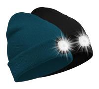 SPGOOD LED Beanie Beleuchtete Mütze mit Licht,Wiederaufladbare Winter Warm LED Haube mit Lampe für Angeln,Jogger,Camping,Laufen,Geschenke für Männer Frauen(Schwarz&Dunkelgrün)