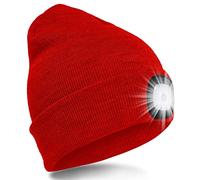 SPGOOD LED Beanie Beleuchtete Mütze mit Licht,Wiederaufladbare Winter Warm LED Haube mit Lampe für Angeln,Jogger,Camping,Laufen,Geschenke für Männer Frauen(Rot)