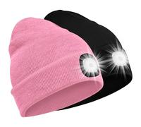 SPGOOD LED Beanie Beleuchtete Mütze mit Licht,Wiederaufladbare Winter Warm LED Haube mit Lampe für Angeln,Jogger,Camping,Laufen,Geschenke für Männer Frauen(Schwarz&Rosa)
