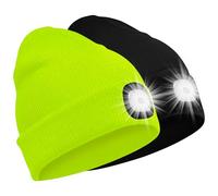 SPGOOD LED Beanie Beleuchtete Mütze mit Licht,Wiederaufladbare Winter Warm LED Haube mit Lampe für Angeln,Jogger,Camping,Laufen,Geschenke für Männer Frauen(Schwarz&Fluoreszierendes Gelb)