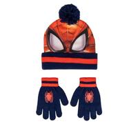 Spider-Man Bommelmütze und Handschuh Set, Spiderman-Motiv, Wintermütze Beanie Onesize (52-54 cm), Spidey Mütze, kuschelig warm, Marvel Avengers (Rot, 52-54)