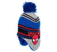 Spider-Man Kinder Wintermütze Spider-Man Jungen Strickmütze mit Ohrenklappen Bommel Blau Warm Fleece Innenfutter Lizenzartikel Marvel Beanie Geschenk für Jungs (DE/NL/SE/PL, Numerisch, 52, Grau)