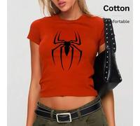 Spider-Man Logo Grafik T-Shirt,Damen Frühling Sommer Kurze Tops,Lässige Sexy Damen Frühlingspause,100% Baumwolle,y2k,Streetwear