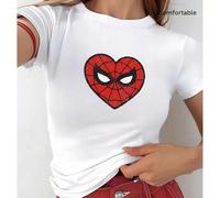 Spider-Man Love Heart Pattern, Baumwolloberteil, Tägliches Lässiges Frühlings-Sommer-T-Shirt mit Rundhalsausschnitt und kurzen Ärmeln für Damen, Bedru