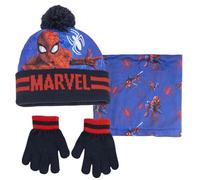 SPIDER-MAN Marvel Mütze, Schal und Handschuhe, 3-teiliges Winter-Set für Kinder, Bommelmütze, Geschenk, rot / blau, 2-8 Jahre