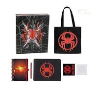 Spider-Man Miles Morales Schreibtisch-Geschenkset für Kinder und Jugendliche, offizielles Lizenzprodukt, mit schwarzer Tragetasche, Spiralheft und Federmäppchen, ideal für Schule und Geschenk