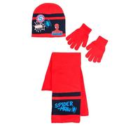 Spiderman Avengers - Herbst/Winter Mütze, Handschuhe & Schal Accessoire Set für Jungen (Rot, 52)