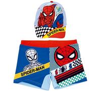 Spiderman Badeanzug für Kinder + Spiderman Marvel Cap | Badeanzug und Marvel Cap | Spiderman Badeanzug für Strand oder Pool + verstellbare Spiderman-Kappe (as3, Age, 6_Years, Regular, Blau)