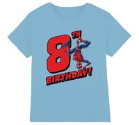 Spiderman Birthday 8 Unisex Kids T Shirt, Light Blue, 12-13 Years