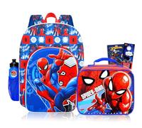 Spiderman Rucksack mit Lunchbox für Jungen Set - Bundle mit 40,6 cm Marvel Schultasche, Lunchbox, Wasserflasche, Tattoos, mehr | Spiderman Rucksack mit Lunchtasche