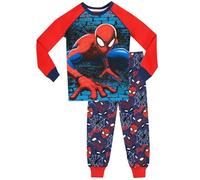 Spiderman Schlafanzug | Lang Pyjama Kinder Junge | Baumwolle Schlafanzug Jungen | Slim Fit Blau 152